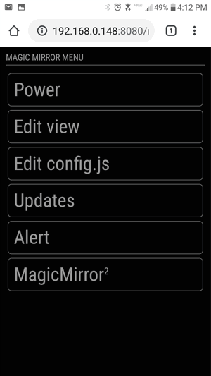 Raspberry Pi MagicMirror menu