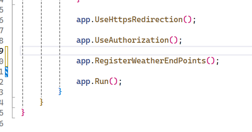 Call the RegisterWeatherEndPoints method