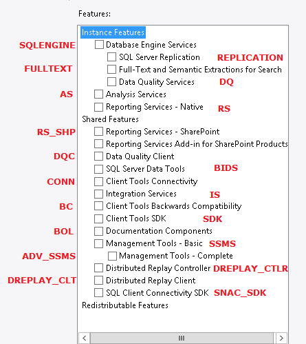 Sqlinstalfeaturenames