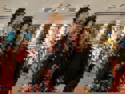 She and Erin at company dinner